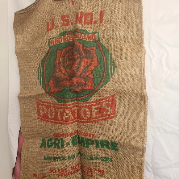Agri-Empire Red Rose Brand Vintage Jute Advertising Feed Sack Potatoes - Picture 2 of 7
